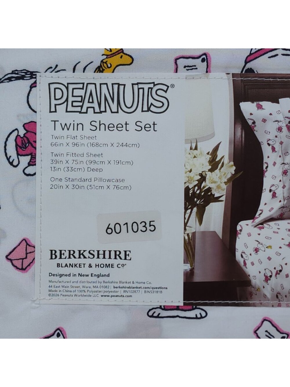 Peanuts Snoopy Twin Sheet Set By Berkshire Valentines Letters Hearts - Picture 4 of 7